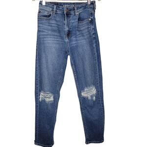 American Eagle Ripped Knee Mom Jeans Medium Wash Women Sz US 2